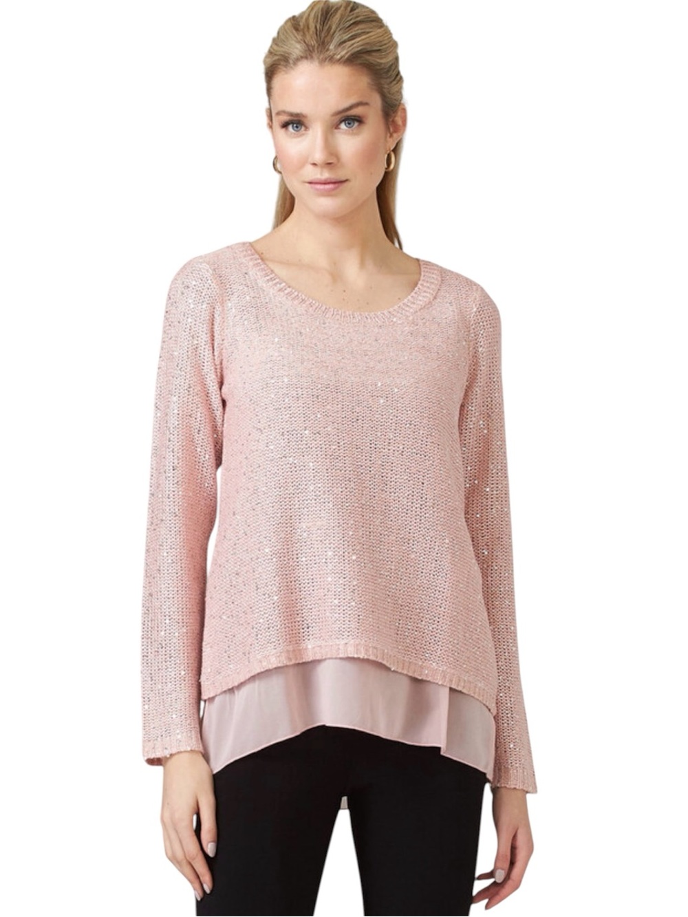 Joseph Ribkoff Pink Layered Scoop Neck Sweater